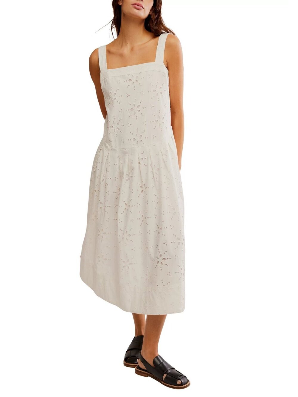 NWT! Free People Primavera Eyelet Cotton Midi Dress in White Size Small